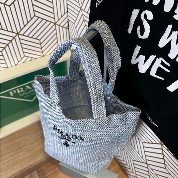 Prada Milano Mini Canvas Tote / Mini Shopper - Blue Woven Fabric - Picture 4 of 6